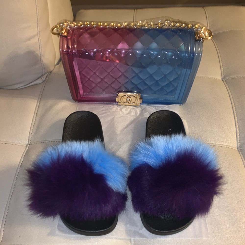 Purse and Fox fur slides set